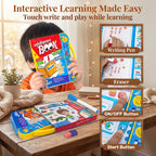 Multicolor interactive intelligence book for kids showing phonetic learning and animal illustrations.