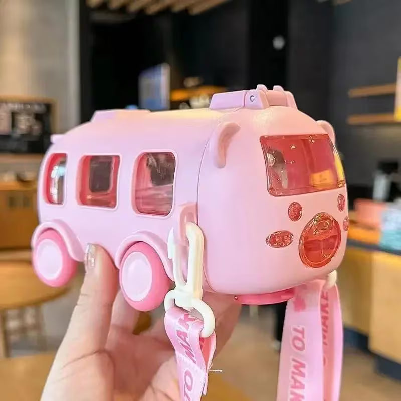 Cute Bear Water Bottle with Strap & Straw