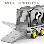 Unisex black police transporter truck toy set with multiple miniature police cars and a helicopter.