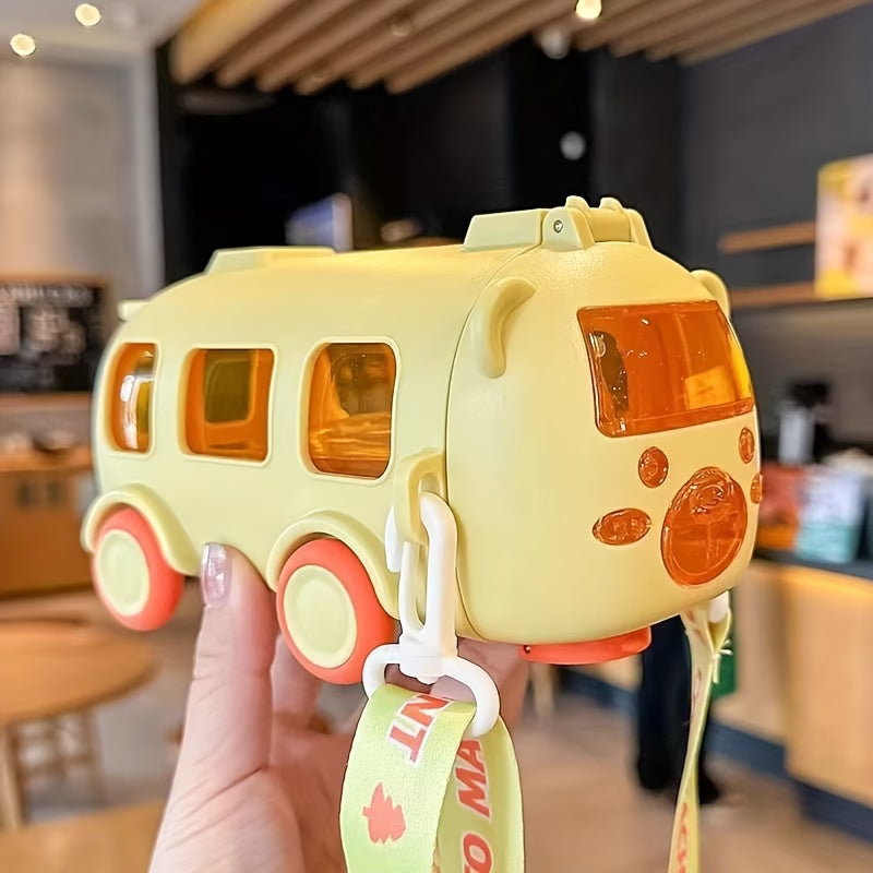 Cute Bear Water Bottle with Strap & Straw