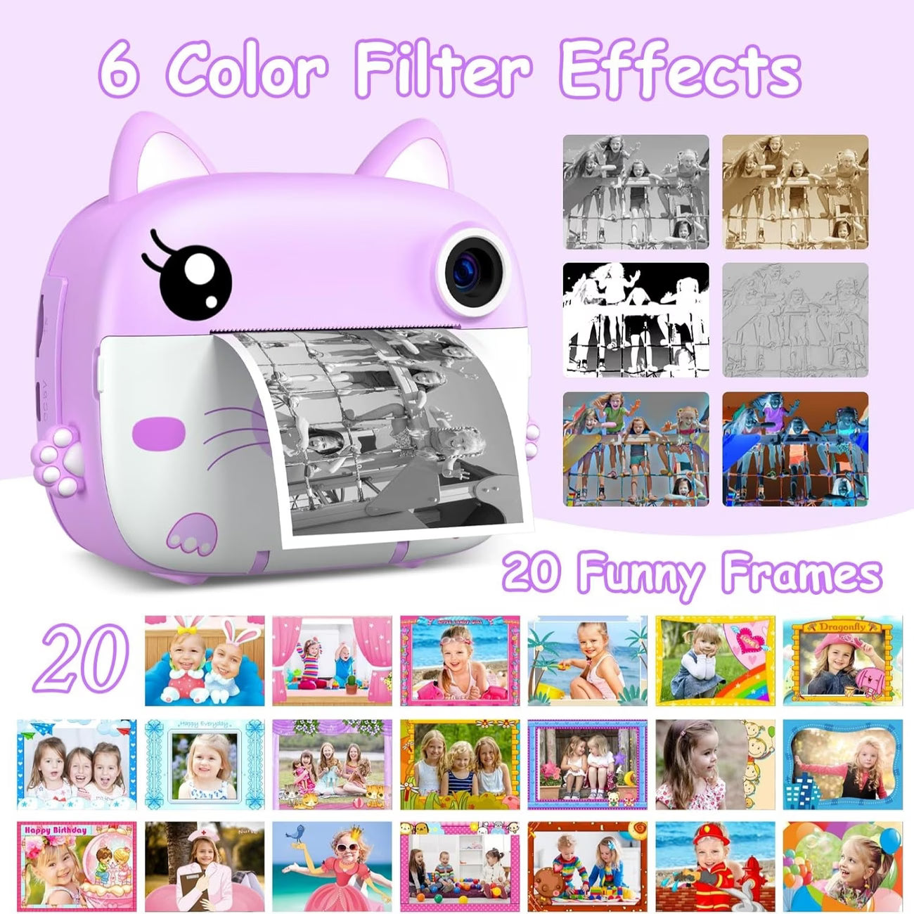 Kids Instant Print Camera with Dual Lens