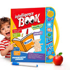 Multicolor interactive intelligence book for kids showing phonetic learning and animal illustrations.