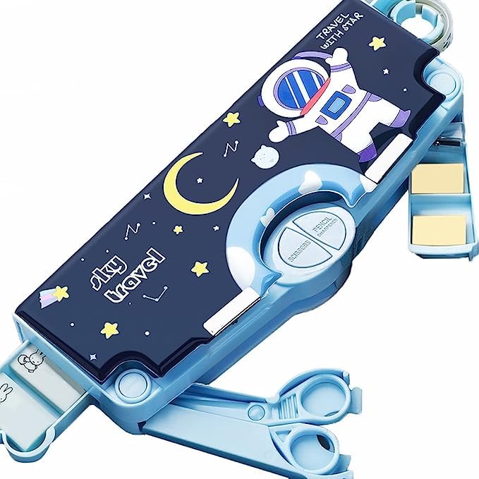 Multifunction Pencil Box with Compartments, Scissors & Sharpener – Student Stationery Organizer