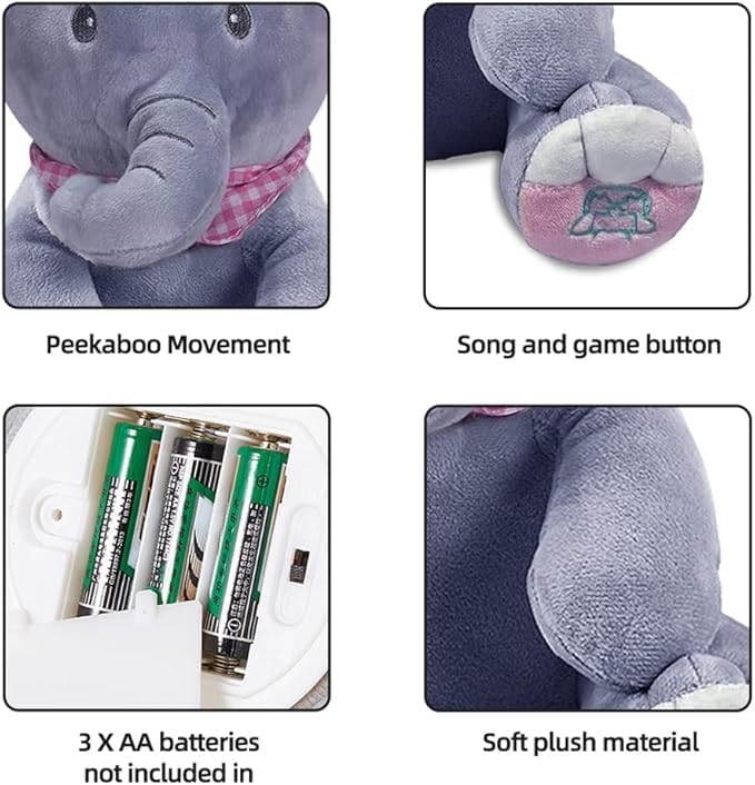 Musical Elephant Plush Toy – Soft Stuffed Animal with Light and Sound for Babies