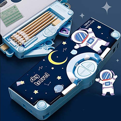 Multifunction Pencil Box with Compartments, Scissors & Sharpener – Student Stationery Organizer