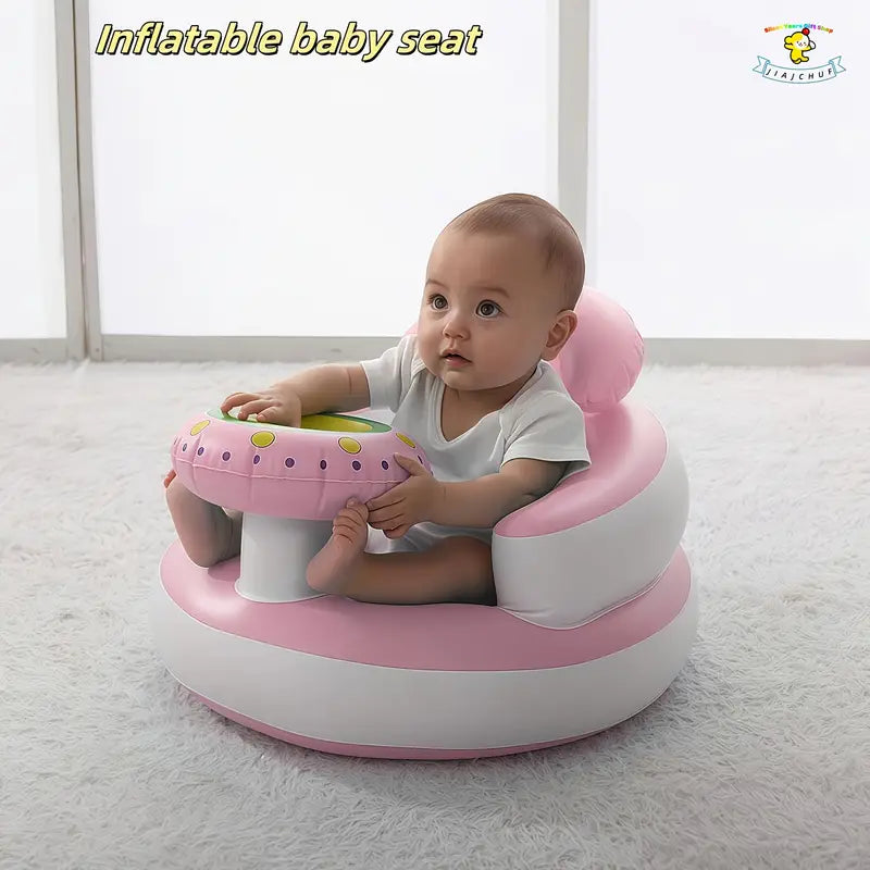 Baby Inflatable Seat with Bowl Rack – Portable Duckling Floor Sofa for Infants | Learning-to-Sit Booster Cushion (3–36 Months)