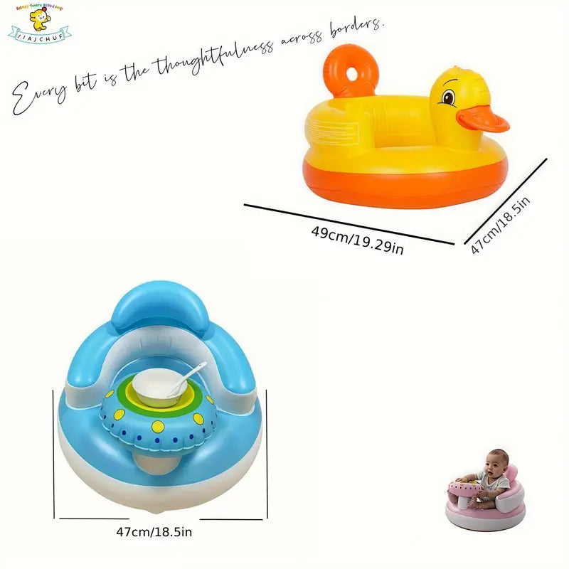 Baby Inflatable Seat with Bowl Rack – Portable Duckling Floor Sofa for Infants | Learning-to-Sit Booster Cushion (3–36 Months)