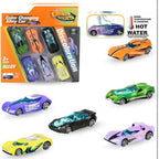 Set of six multicolor alloy racing cars that change color with temperature