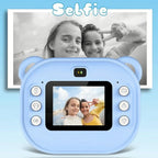Blue bear-themed instant digital printing camera for kids in blue