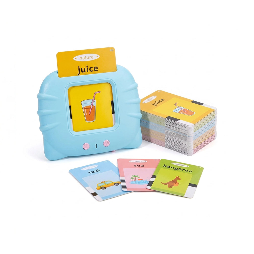 Blue educational word reader device with 112 colorful learning flash cards