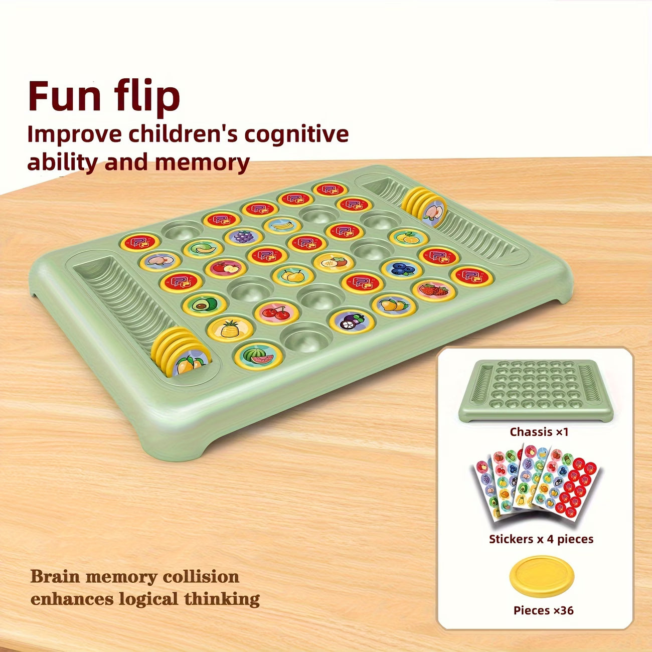 36-Piece Flip Chess Memory Board Game – Fruit and Animal Themed Concentration Puzzle