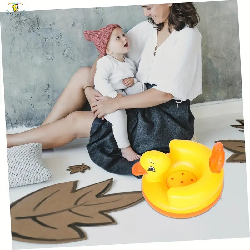 Baby Inflatable Seat with Bowl Rack – Portable Duckling Floor Sofa for Infants | Learning-to-Sit Booster Cushion (3–36 Months)