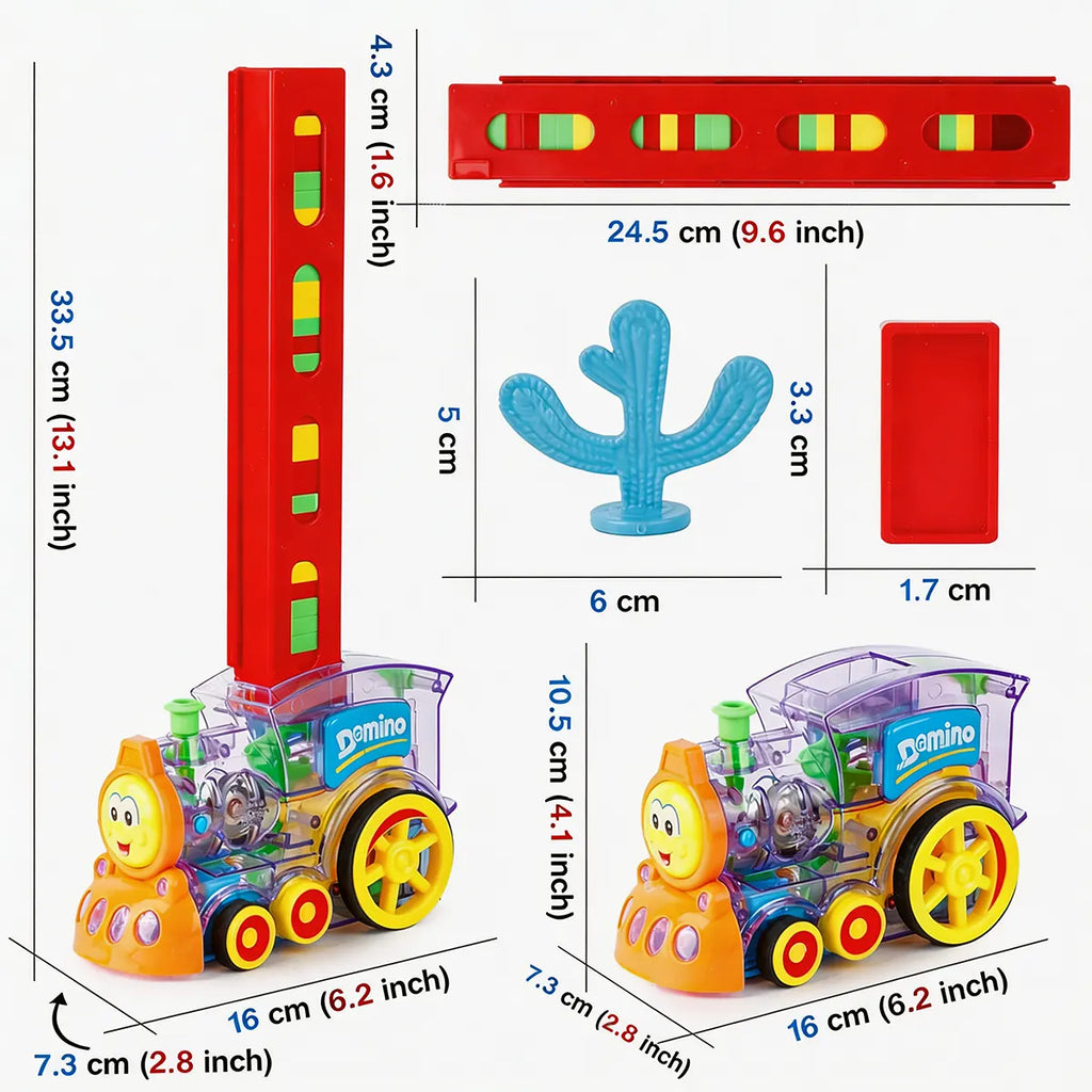 Colorful automatic domino laying train toy with building blocks set