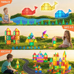 Unisex multicolor translucent magnetic building block tiles set for kids