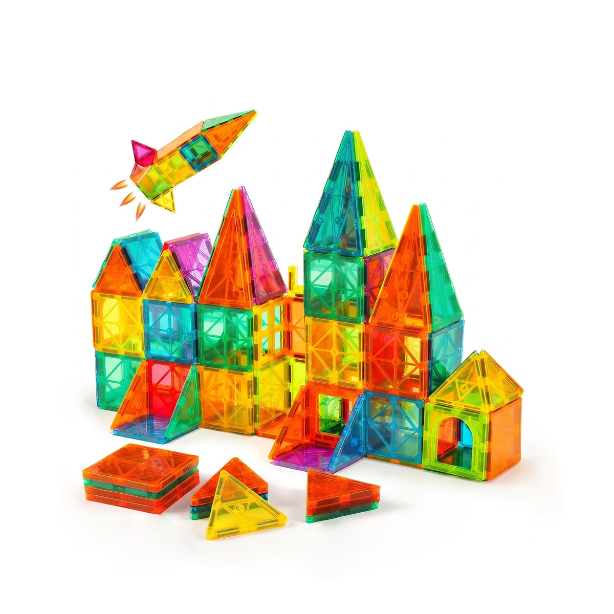 Unisex multicolor translucent magnetic building block tiles set for kids