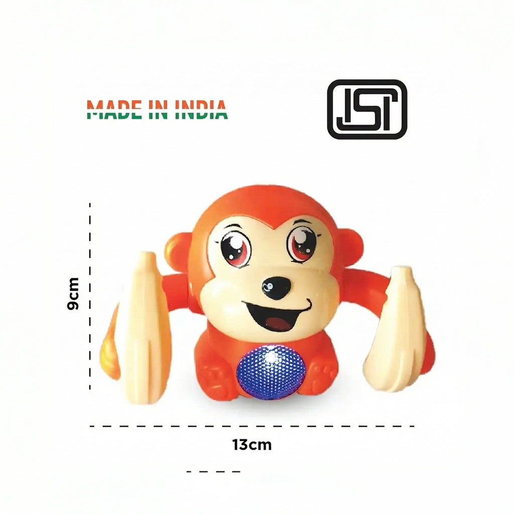 Orange plastic monkey toy holding bananas with sound control and lights