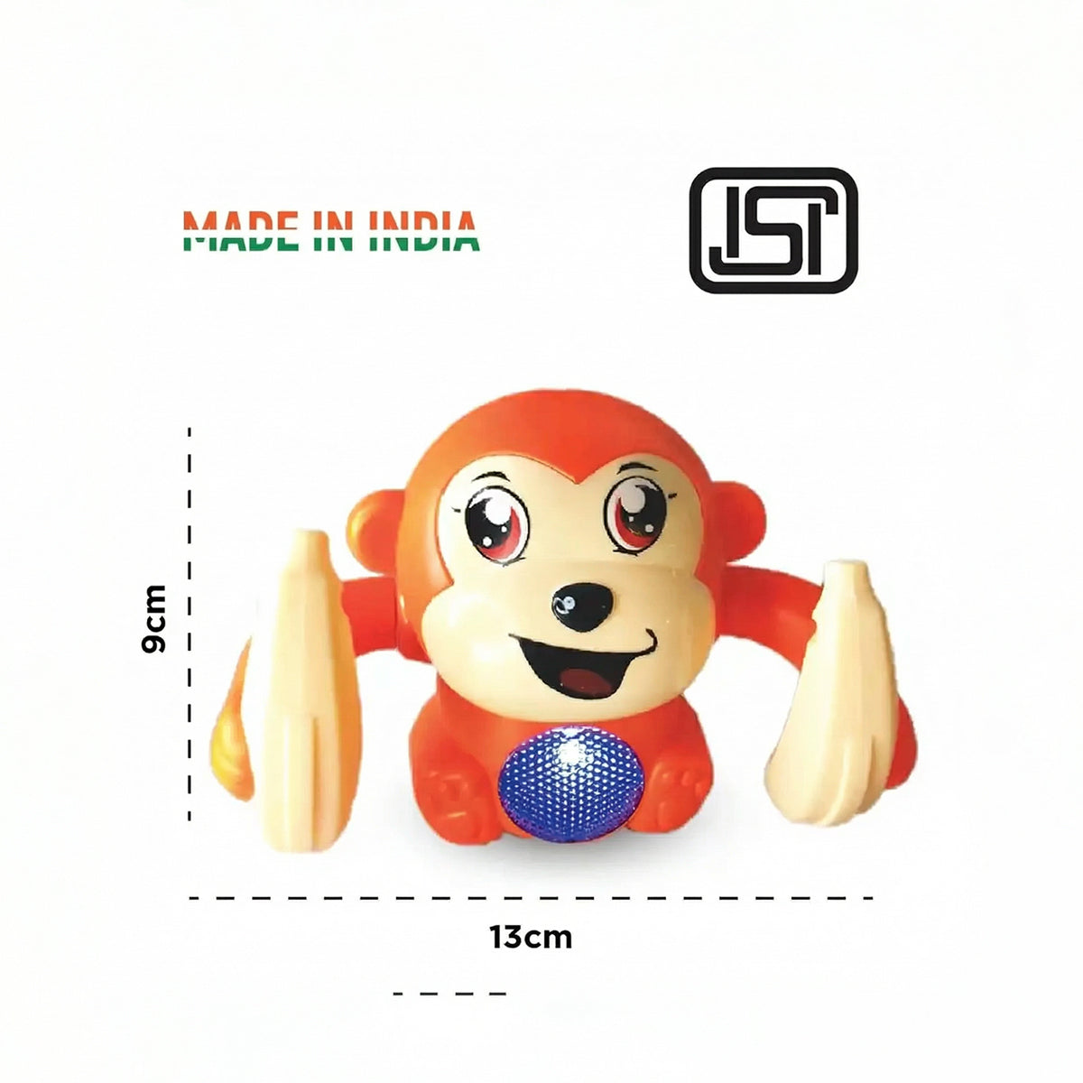 Orange plastic monkey toy holding bananas with sound control and lights