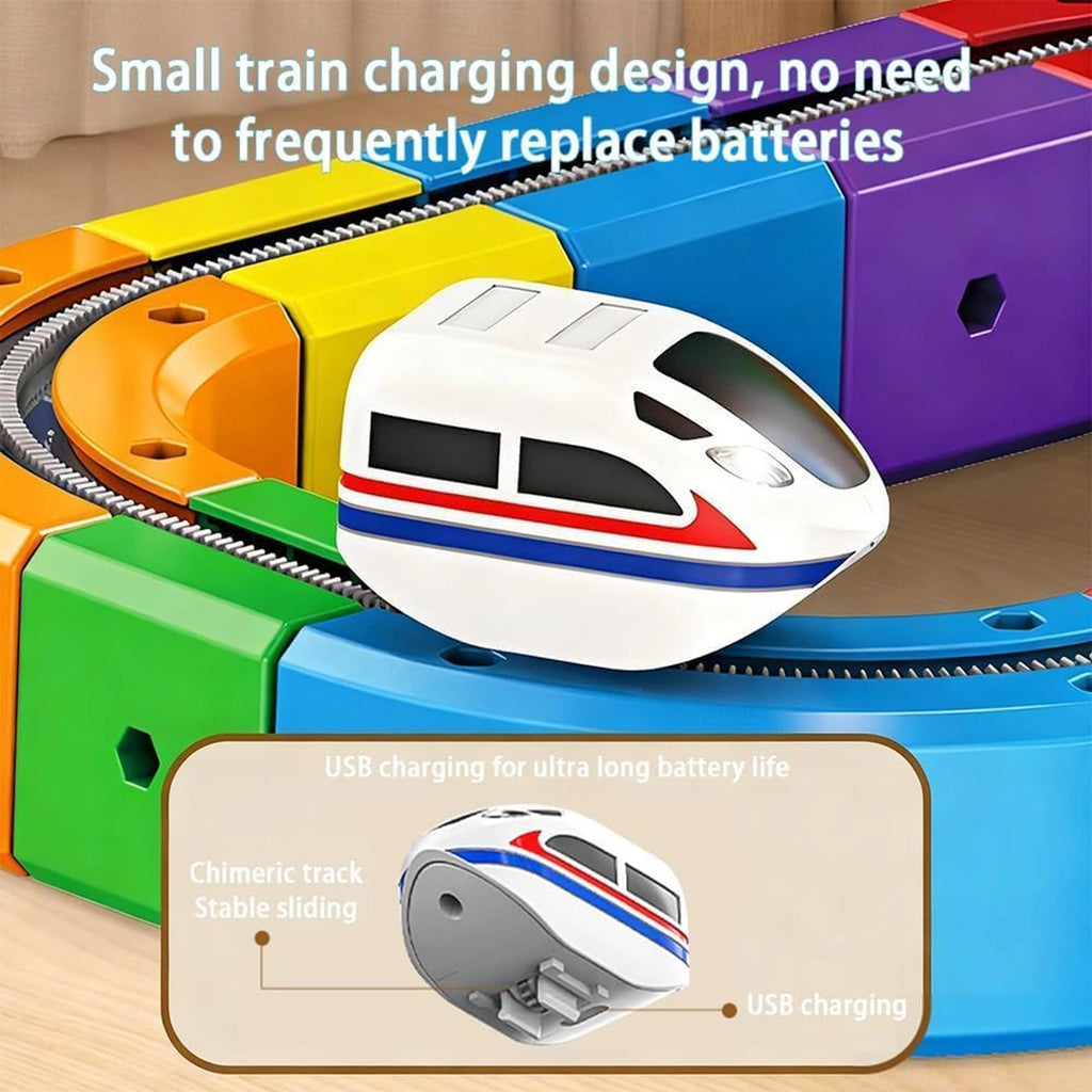 Multicolor DIY plastic modular train track toy with looping arches