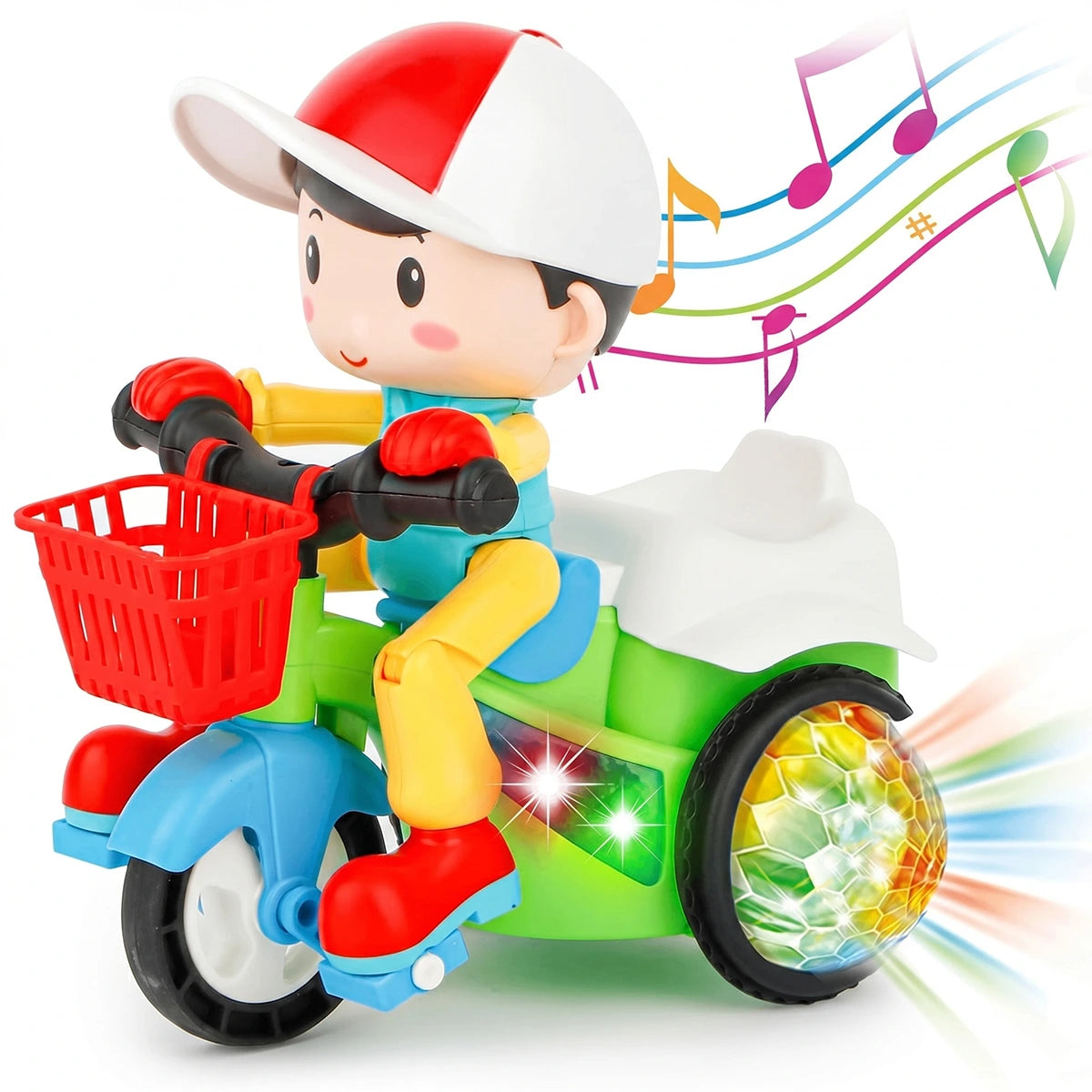 Multicolor battery operated 360-degree stunt tricycle toy for kids