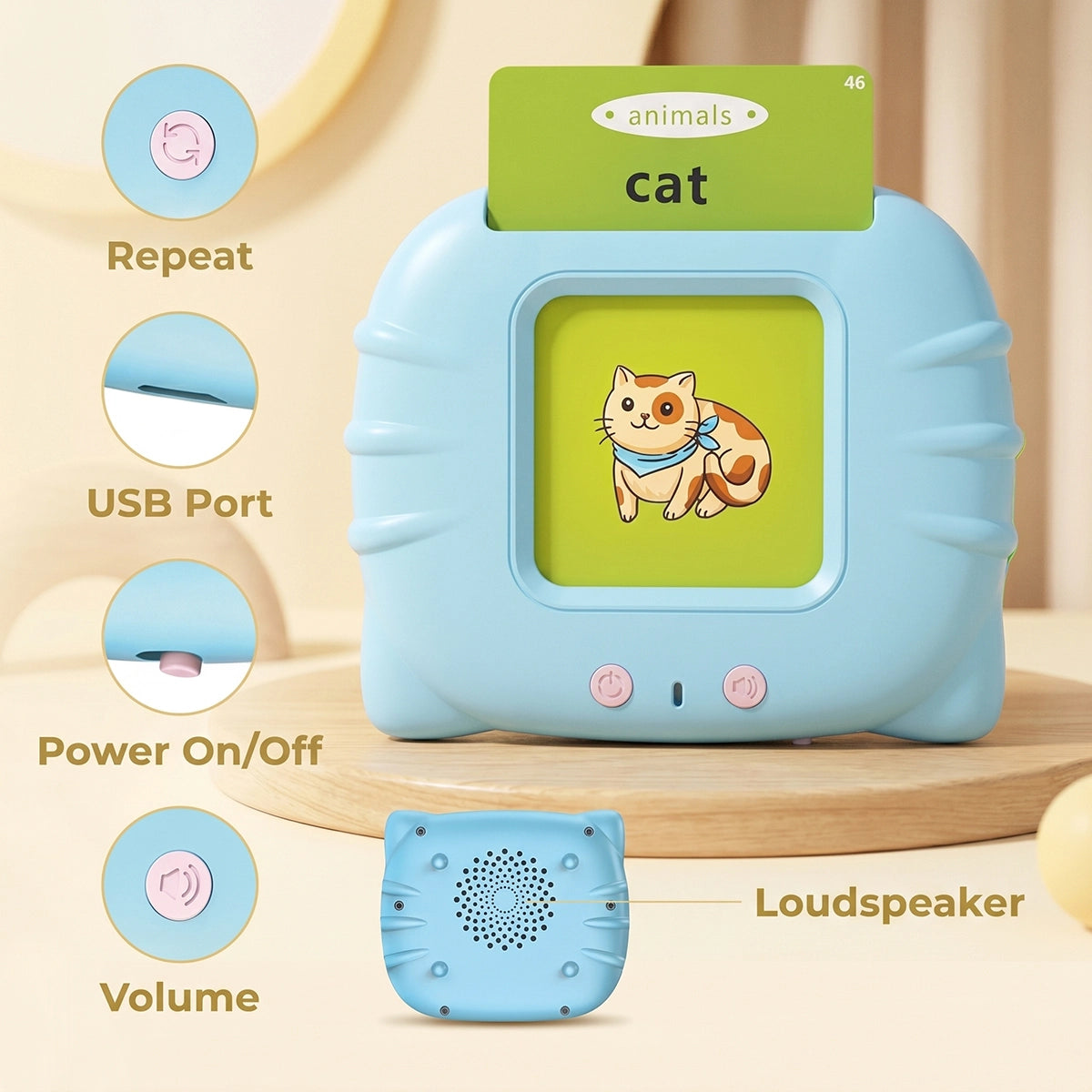 Blue educational word reader device with 112 colorful learning flash cards