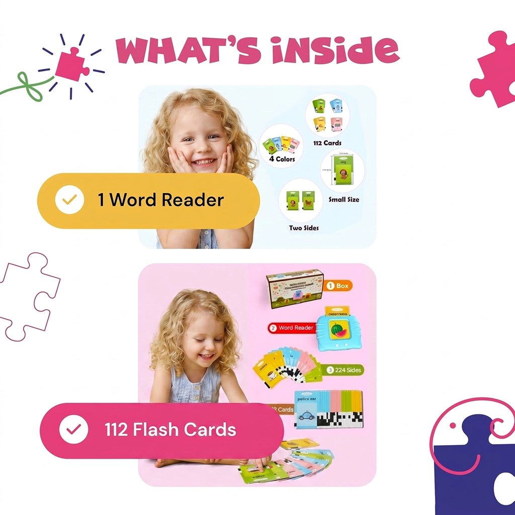 Blue educational word reader device with 112 colorful learning flash cards