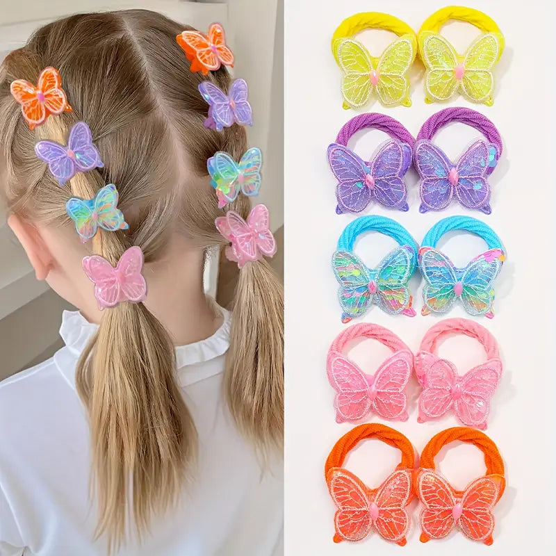 Butterfly Hair Ties for Girls – 8pcs Cute Elastic Bands, Soft & Colorful Hair Accessories