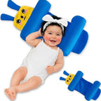 Unisex baby support pillow with yellow bunny face and side bolsters