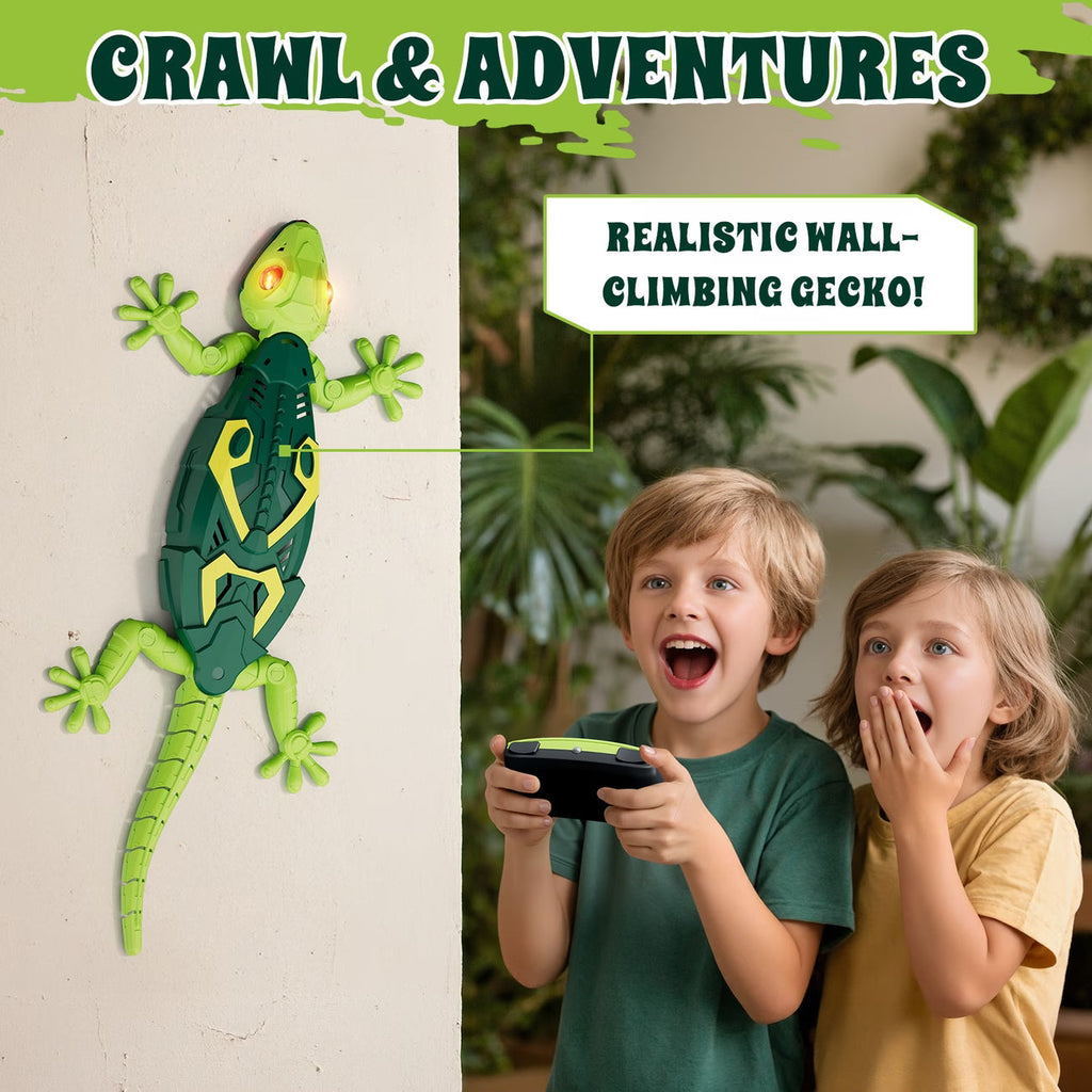 Remote Control Wall Climbing Lizard Toy with LED Eyes – Rechargeable Gecko That Crawls on Walls, Floors & Ceilings | Fun Prank Toy