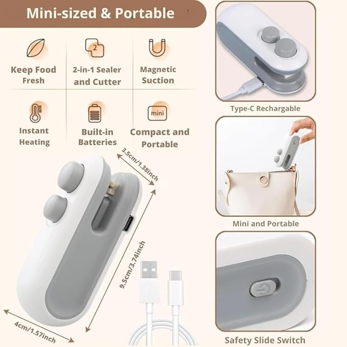 Mini Sealing Machine – Portable Handheld Sealer Clip for Food, Snacks, Chips