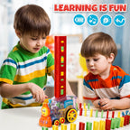 Colorful automatic domino laying train toy with building blocks set
