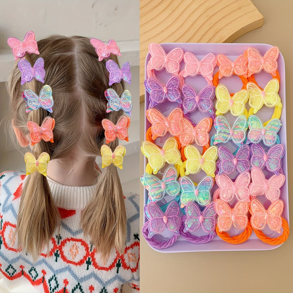 Butterfly Charm Hair Ties Set – Pack of 8 Cute Elastic Bands