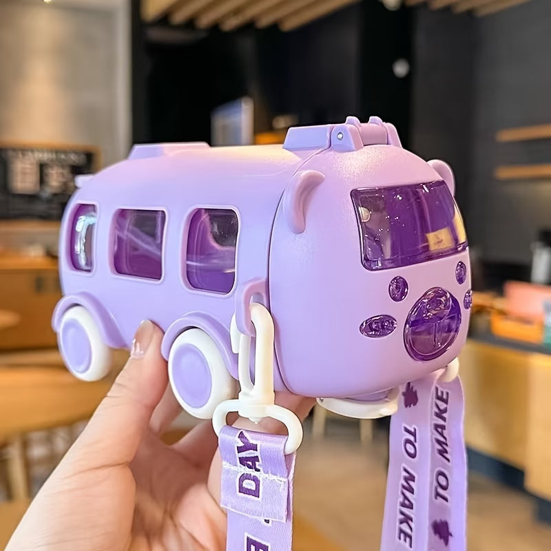 Cute Bear Water Bottle with Strap & Straw