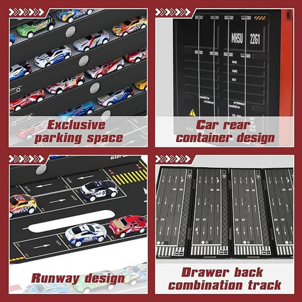 Multicolor alloy miniature toy racing cars with a red storage container box