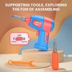 Blue space-themed building block toy set with astronaut and rocket pieces and a toy drill.
