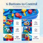 Interactive blue car race track activity game with mini vehicles for kids