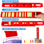 Colorful automatic domino laying train toy with building blocks set