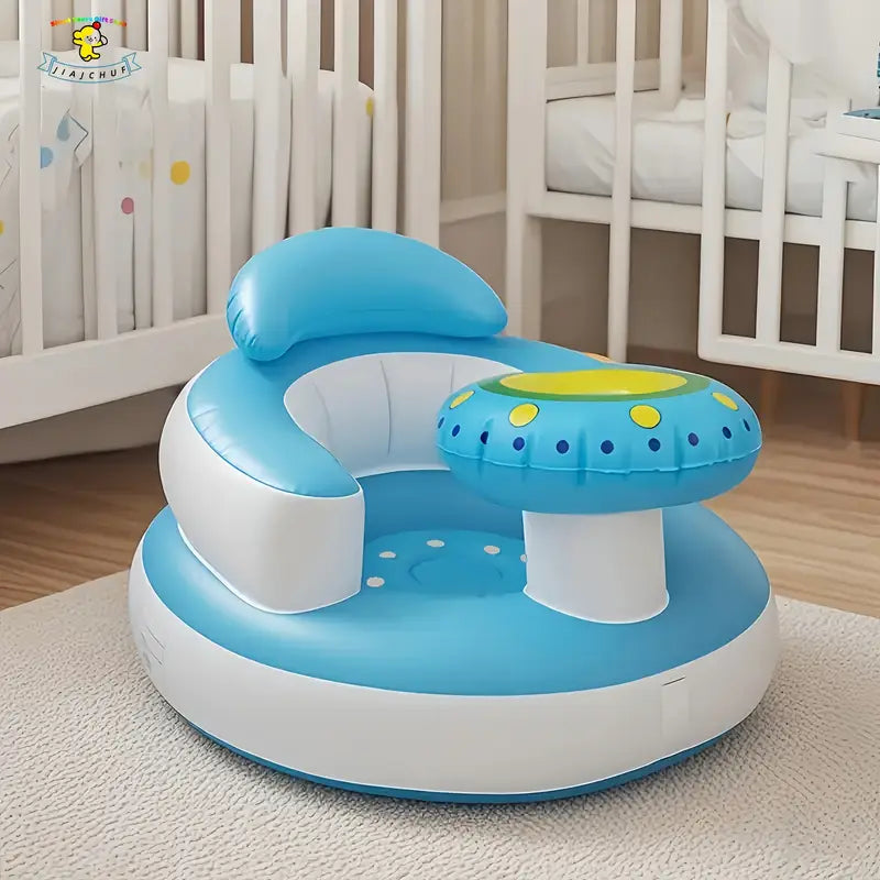 Baby Inflatable Seat with Bowl Rack – Portable Duckling Floor Sofa for Infants | Learning-to-Sit Booster Cushion (3–36 Months)