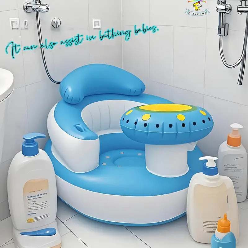 Baby Inflatable Seat with Bowl Rack – Portable Duckling Floor Sofa for Infants | Learning-to-Sit Booster Cushion (3–36 Months)