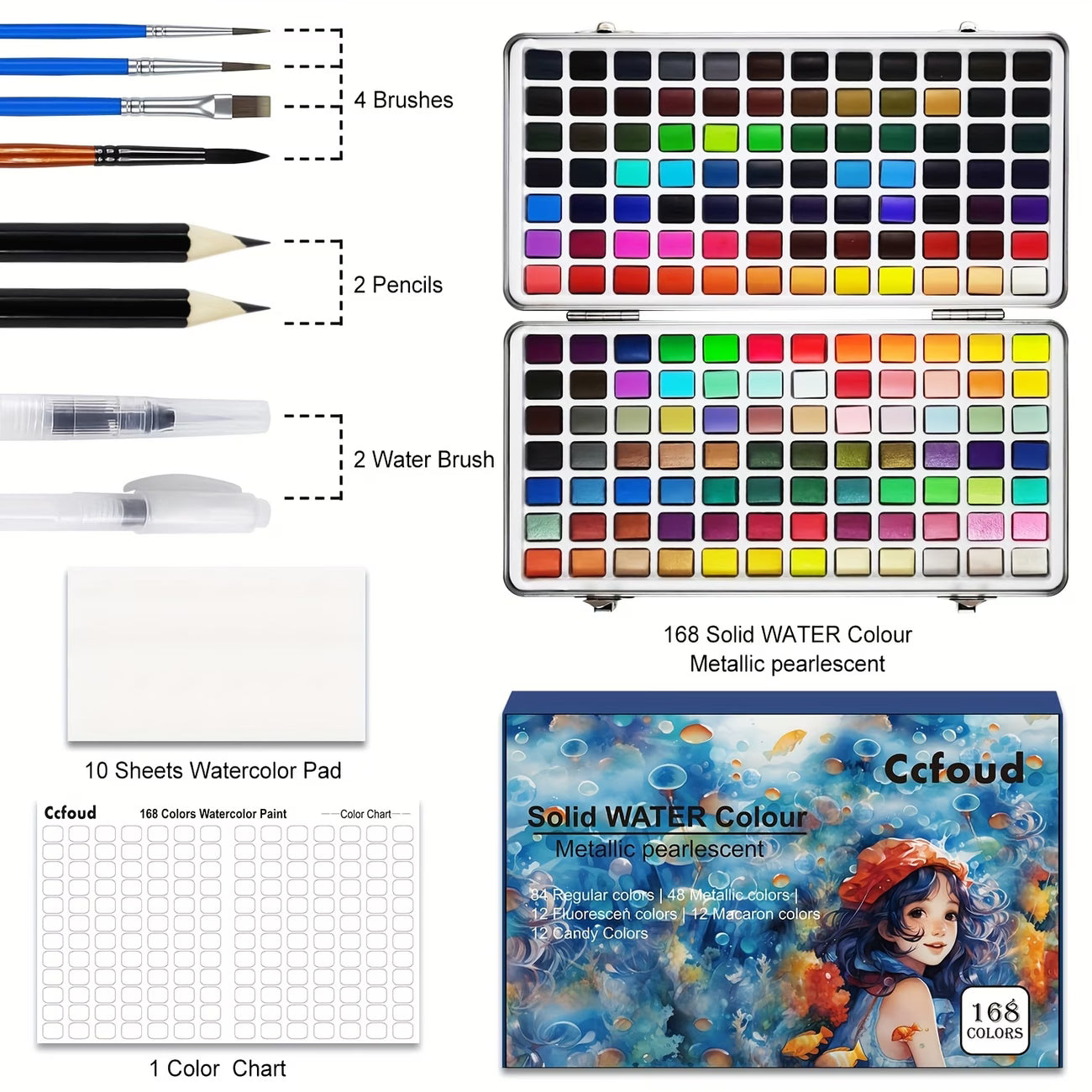 Watercolor Paint Set – 168 Colors with Palette