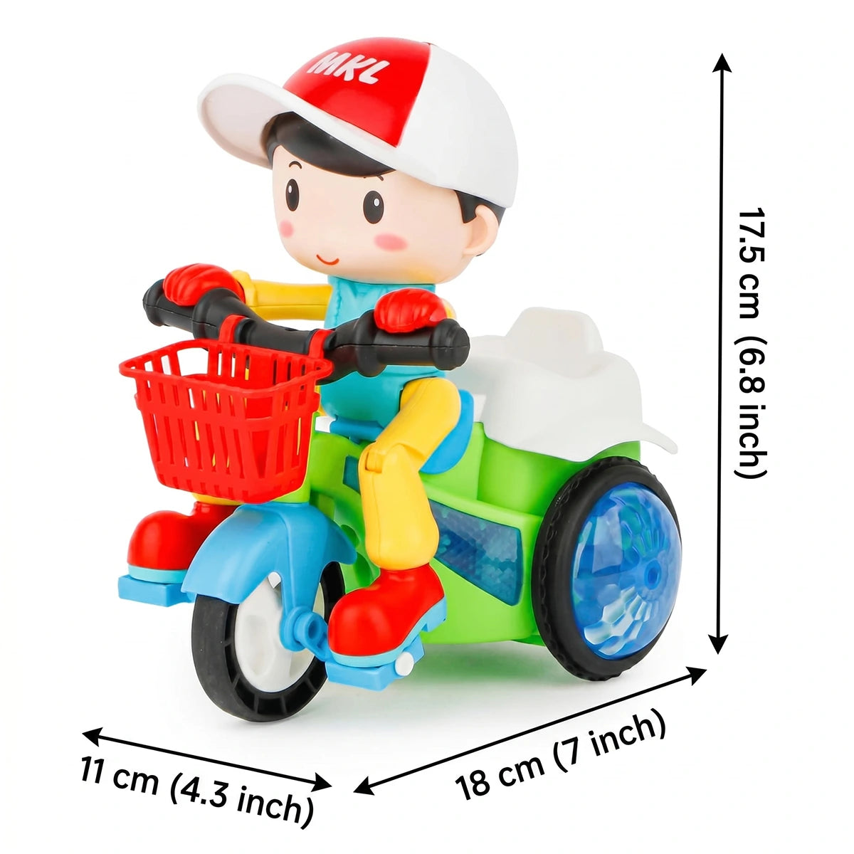 Multicolor battery operated 360-degree stunt tricycle toy for kids