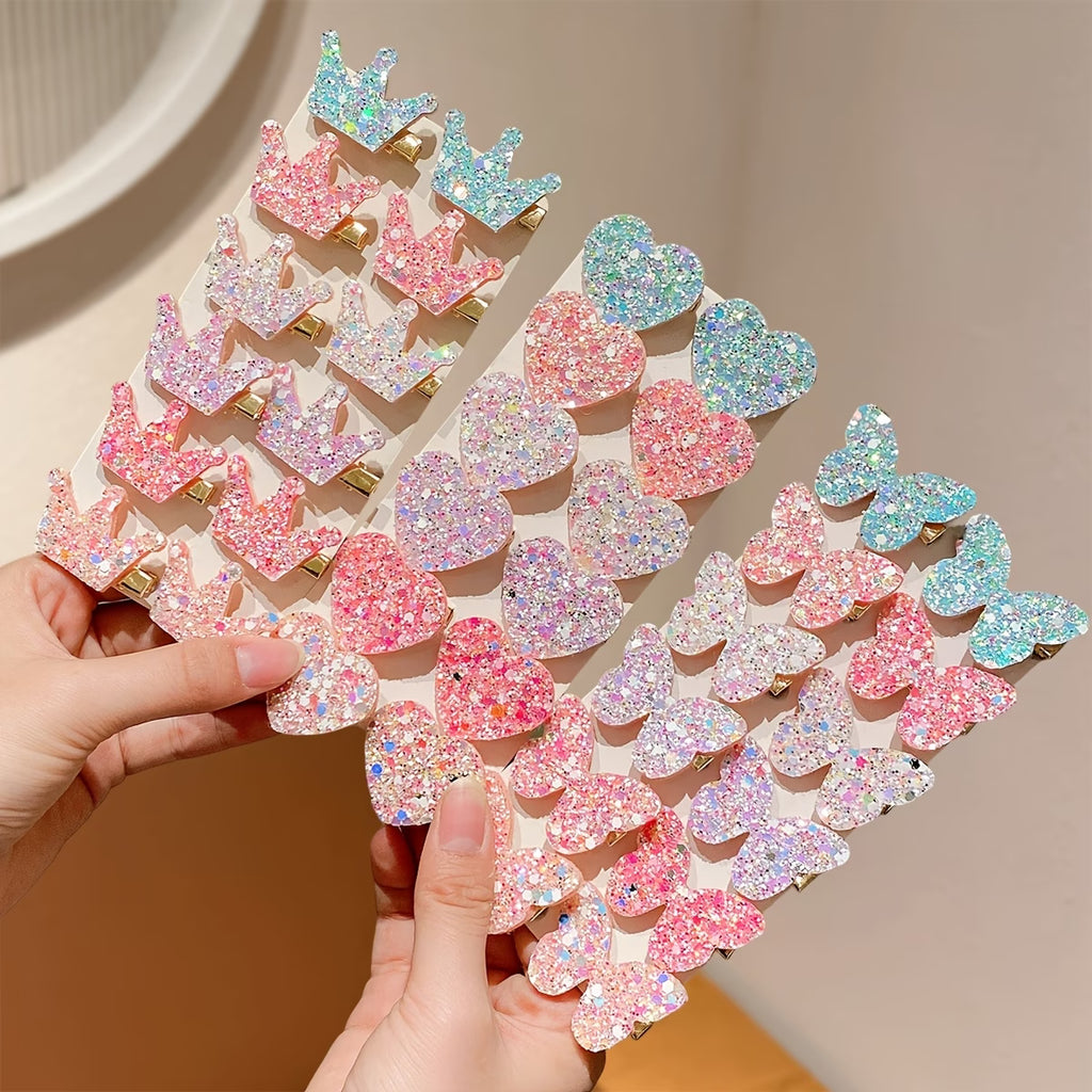 Heart Charm Hair Clips Set Cute Aesthetic Sequin Pins