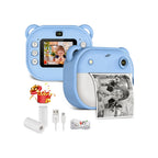 Blue bear-themed instant digital printing camera for kids in blue