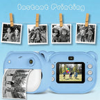Blue bear-themed instant digital printing camera for kids in blue