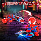 Unisex blue Spider-Man action figure toy riding a rolling skateboard