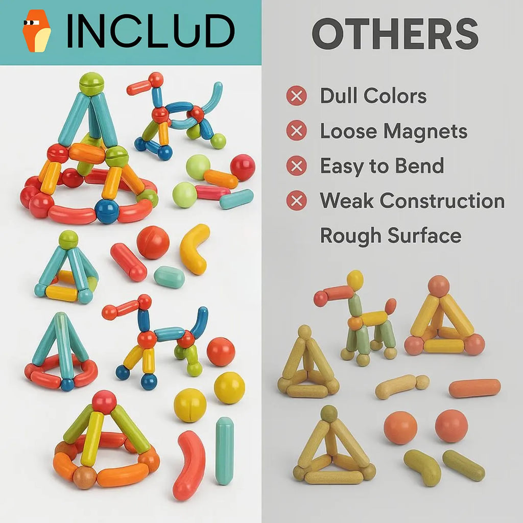 Multicolor magnetic rods and spheres for building creative structures