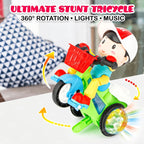 Multicolor battery operated 360-degree stunt tricycle toy for kids
