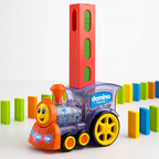Colorful automatic domino laying train toy with building blocks set