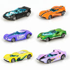 Set of six multicolor alloy racing cars that change color with temperature