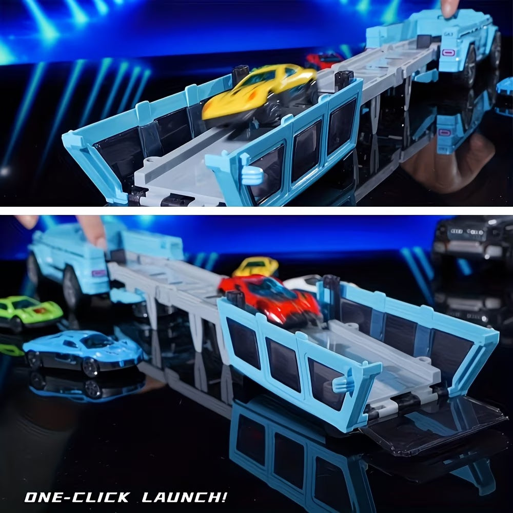 2 in 1 Transformable Track Truck Foldable Racing Track and Car Launcher Toy for Kids