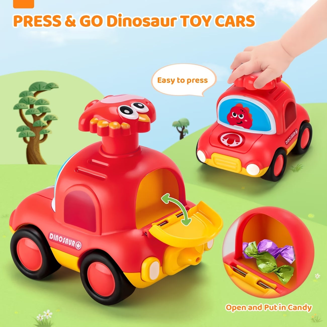 Dinosaur Pull-Back Racing Car 🦖 | No Battery Friction Toy for Kids (Taxi Style)